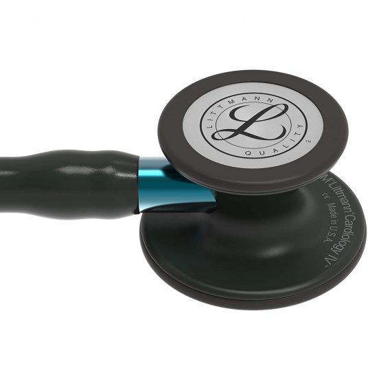 3M Littmann Cardiology IV Diagnostic Stethoscope, Black-Finish Chestpiece, Black Tube, Blue Stem and Black Headset, 69 cm, 6201 - Image 4