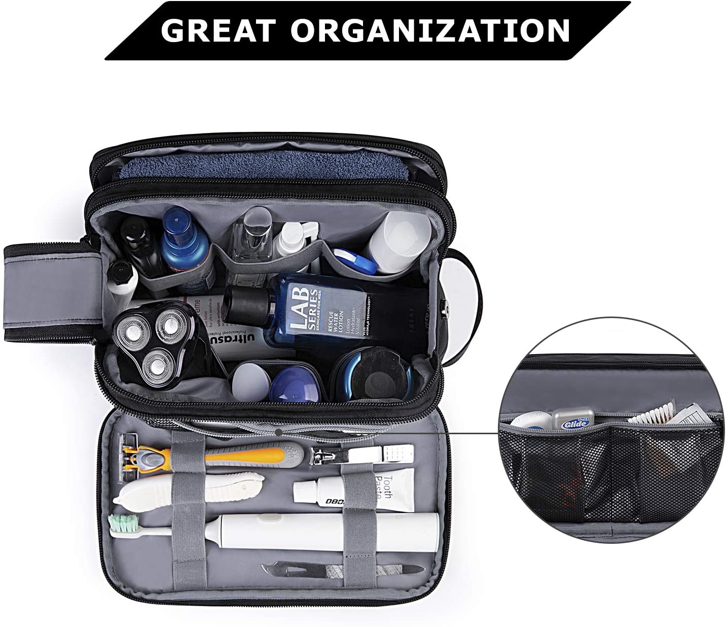 BAGSMART Mens Wash Bag Travel Toiletry Bag Makeup Shower Shaving Organiser for Bathroom Camping Gym - Image 2