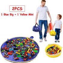 SUMBABO Toy Storage Mat Bag for Lego - Play Mat Bag and Toy Organizer Storage Bag by Drawstring for Toy Bricks - Toy Storage Container for Kid with Cap Like Travel Bag as Gift 2Pcs=1Big+1Mini