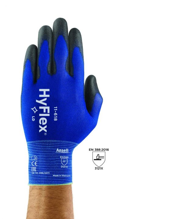Ansell HyFlex 11-618 Work Gloves in Nylon, Extra-Thin, Mechanics Glove for Multi-purpose, Blue, Black-Men's Workwear Durable, Size 9 (12 Pairs) - Image 4