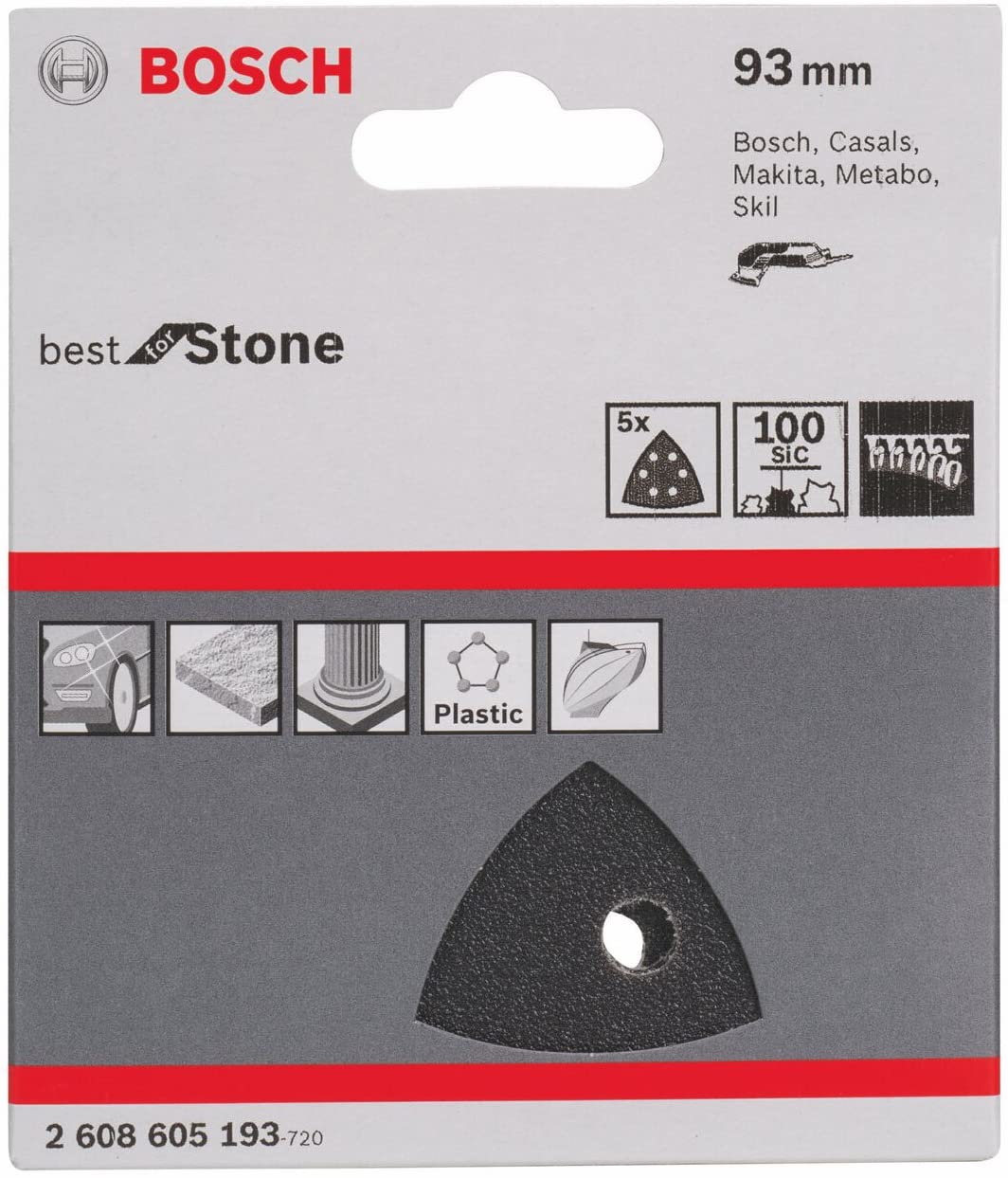 Bosch 2608605195 Sanding Accessories Sanding Sheets B:S K100 Pack of 5, Gray, Grain 100 à 6 trous - Image 2