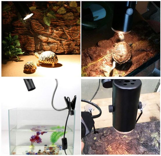 FYSW E27 Pet Lizard Tortoise Reptile Lamp Holder Basking Light,Heat Spotlight Holder With Clamp Lamp Fixture & 360 ° Rotating neck,75W Lamp For Reptiles, Lizards, Turtle Snakes Aquarium (Black) - Image 2
