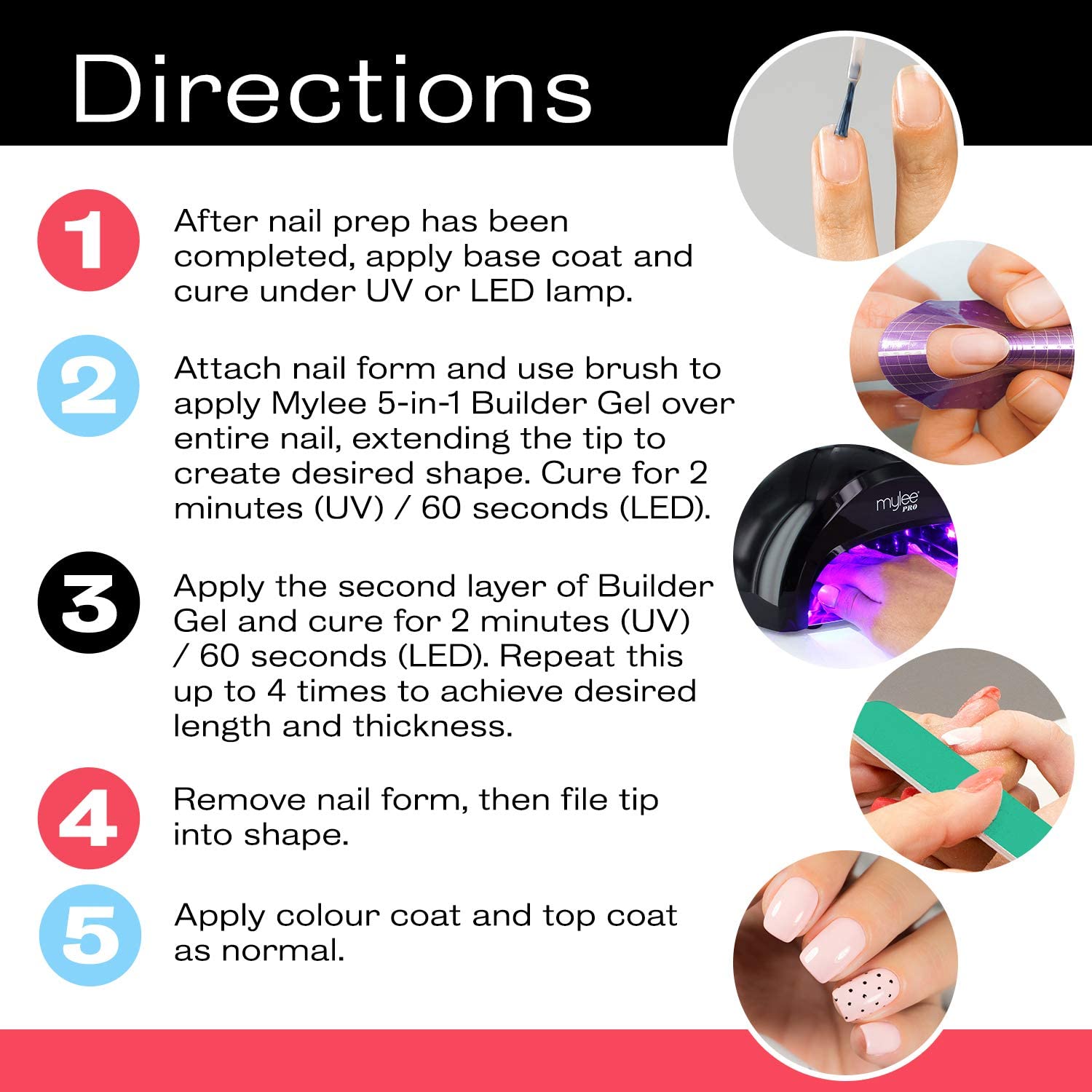 Mylee 5 in 1 Builder Base Strengthening Gel 15ml, UV/LED Nail Polish Coat for Hard Strong Nails Tips & Extensions - Image 3