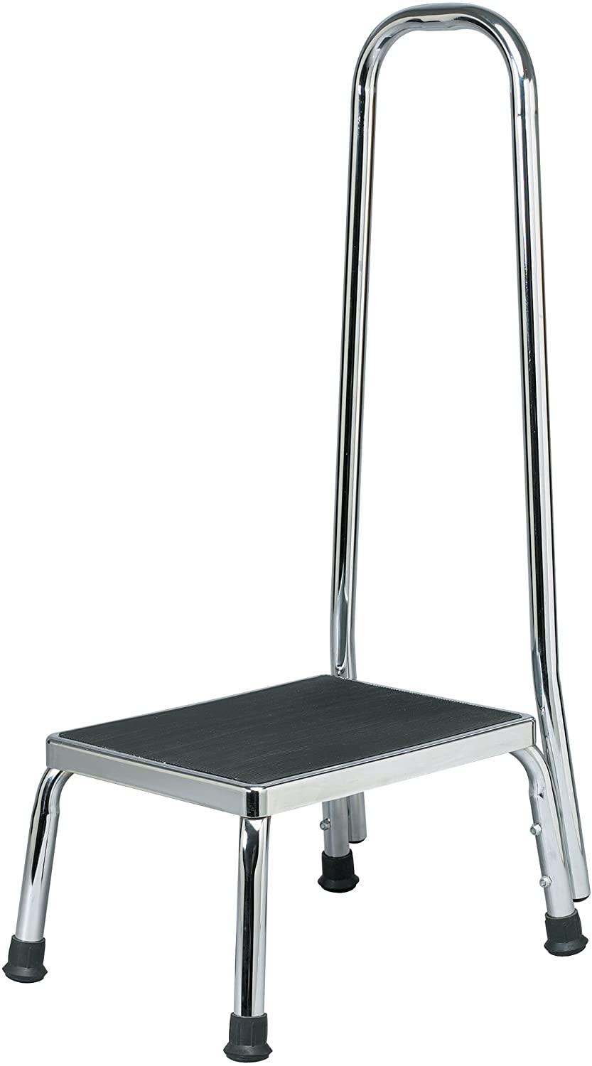 Homecraft Non-Slip Safety Step Stool with Handle for Bathroom With Rail, Kitchen, Slippery Floor, Silver