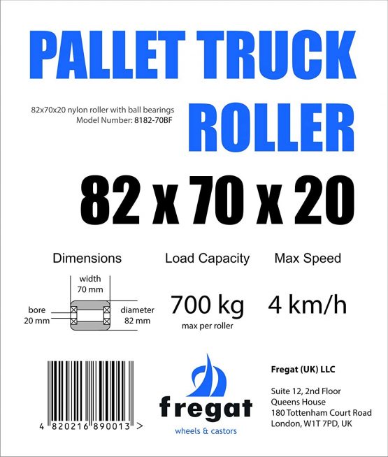 Pallet Truck Roller (Diameter 82mm Width 70mm) Nylon Load Roller/Wheel with Ball Bearings 20mm bore, size 82x70x20mm 700kg - Image 2