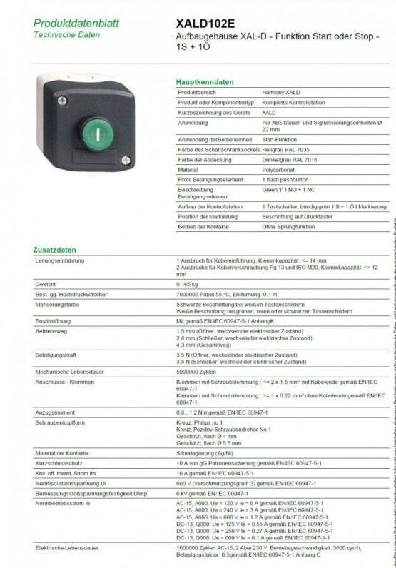 Schneider Electric XALD102E Control Station, 1 Push Button Control Bo - Image 2