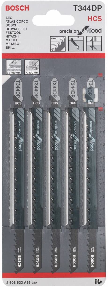 Bosch 5x PRO Wood Precise T344DP Jigsaw Blade (for Construction wood Softwood, Length 152 mm, Professional Accessory Jigsaw) - Image 2