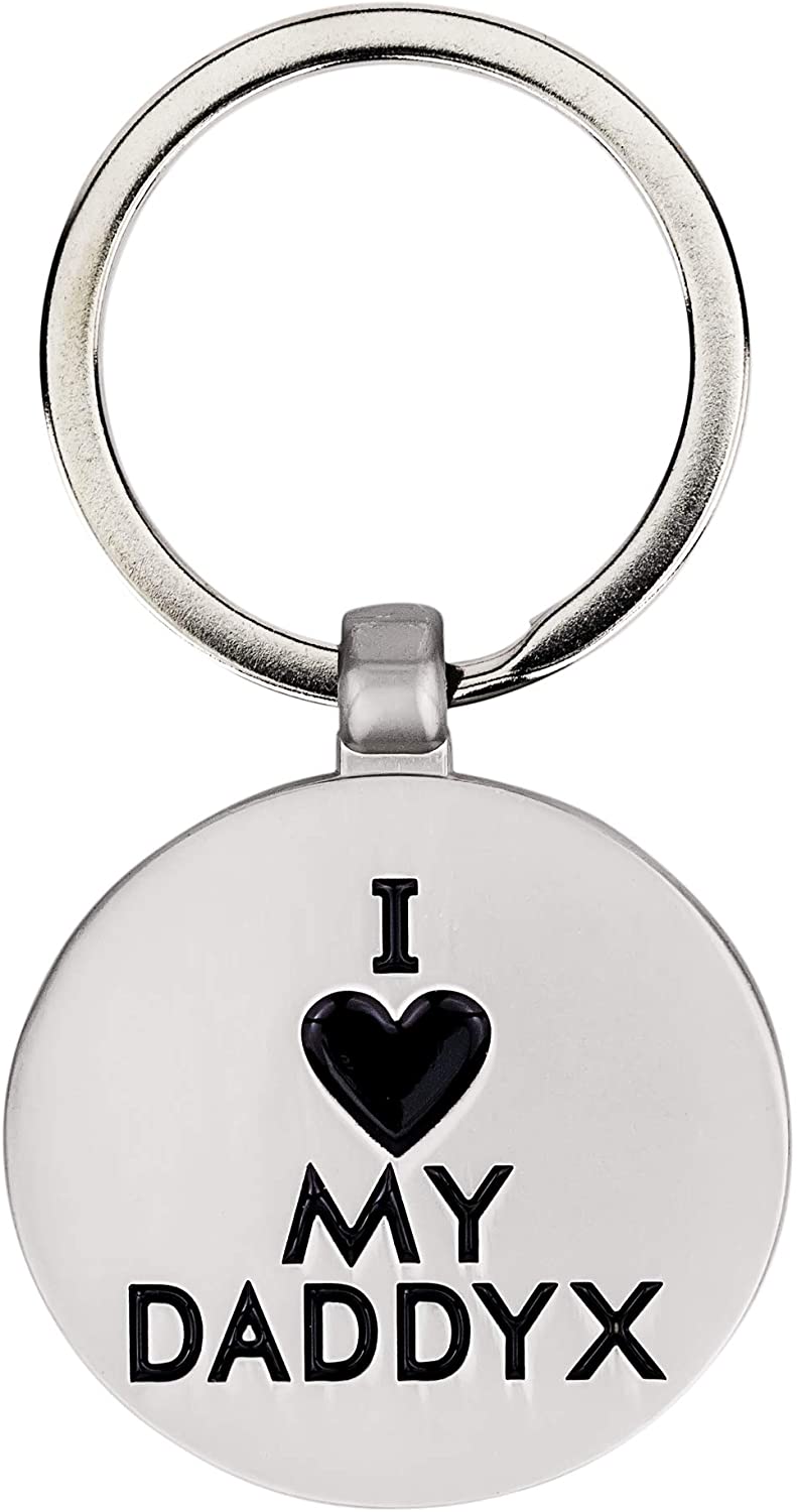 I Love My Daddy - metal keyring for Dad! A chunky solid metal keyring with a satin finish packaged in a smart black organza pouch