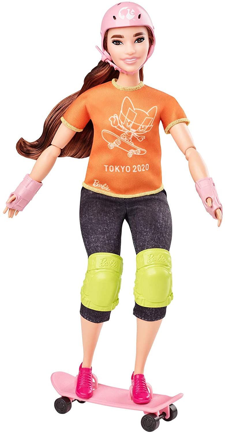 Barbie GJL78 Skateboarder Doll, Gold,grey,orange,pink, Standard Size