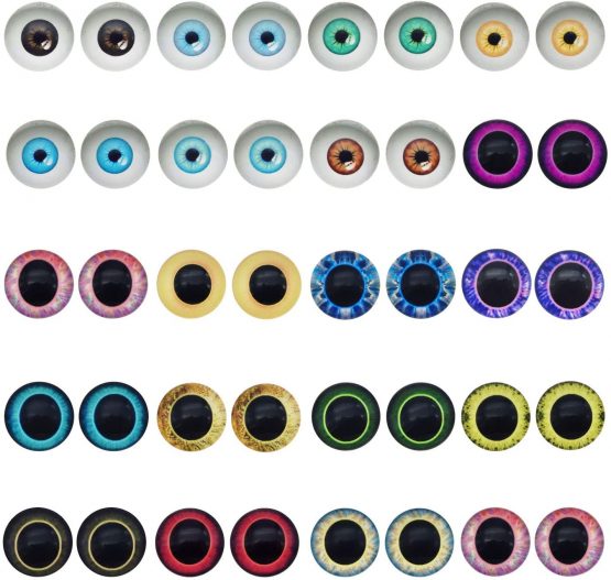 Julie Wang 12mm Mixed Colors Flat Back Glass Eyeballs Craft Cute Eyes Time Gem Cabochons for Dolls Art Craft Making Handmade Jewellery Accessories Embellishments Decorations - Image 3