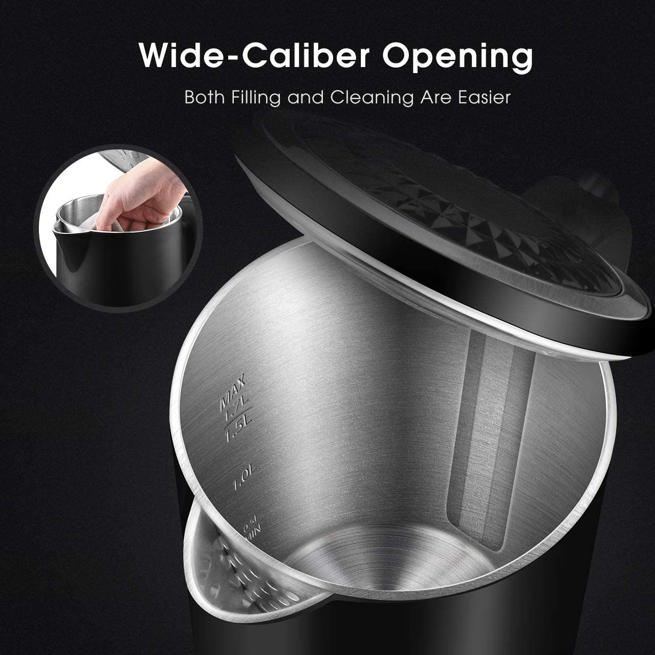 IKICH Stainless Steel Electric Water Kettle, 1.7L Cordless Tea Kettle