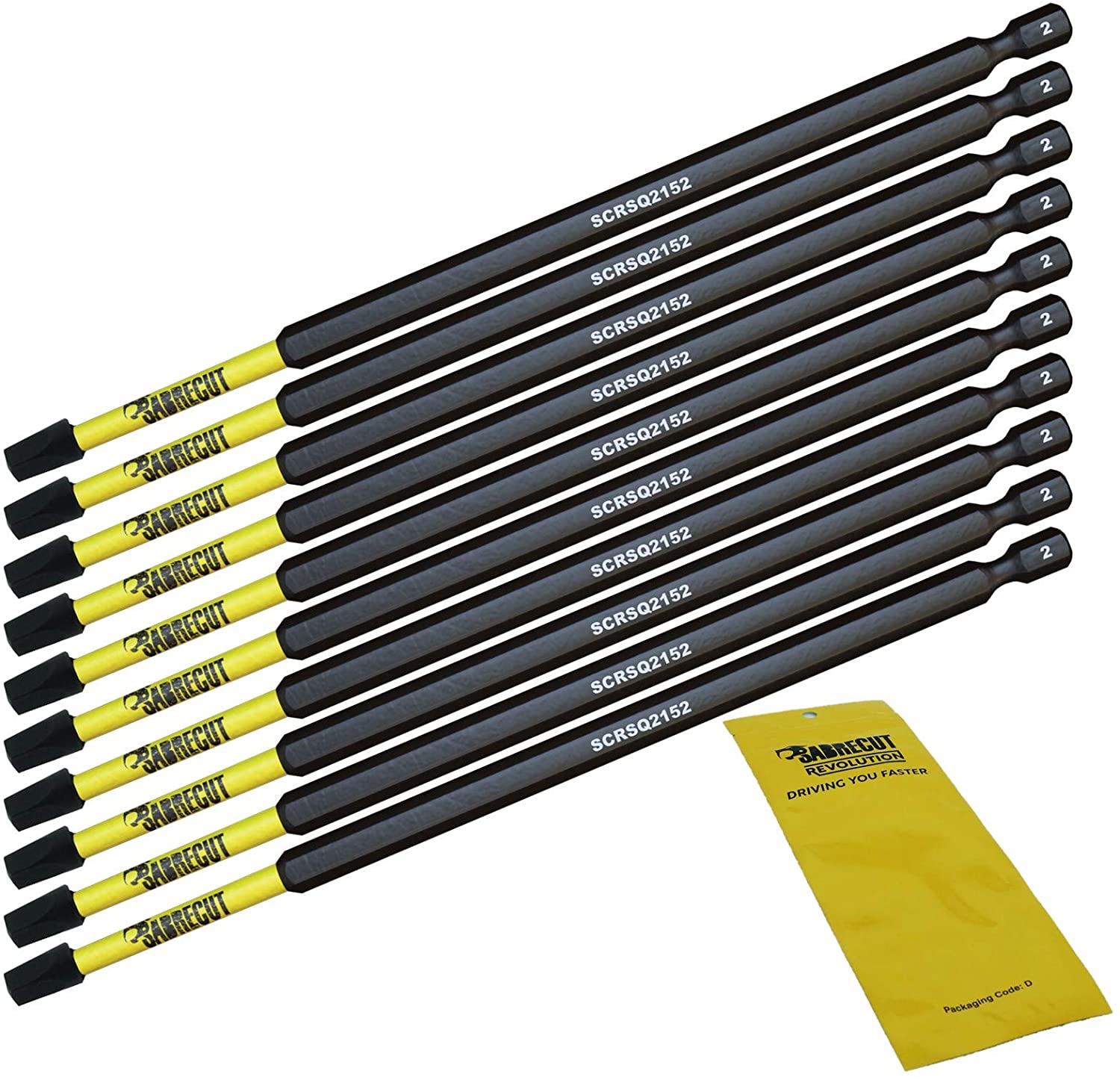 10 x SabreCut SCRSQ2152_10 152mm SQ2 Square Magnetic Impact Screwdriver Driver Bits Set Single Ended Heavy Duty