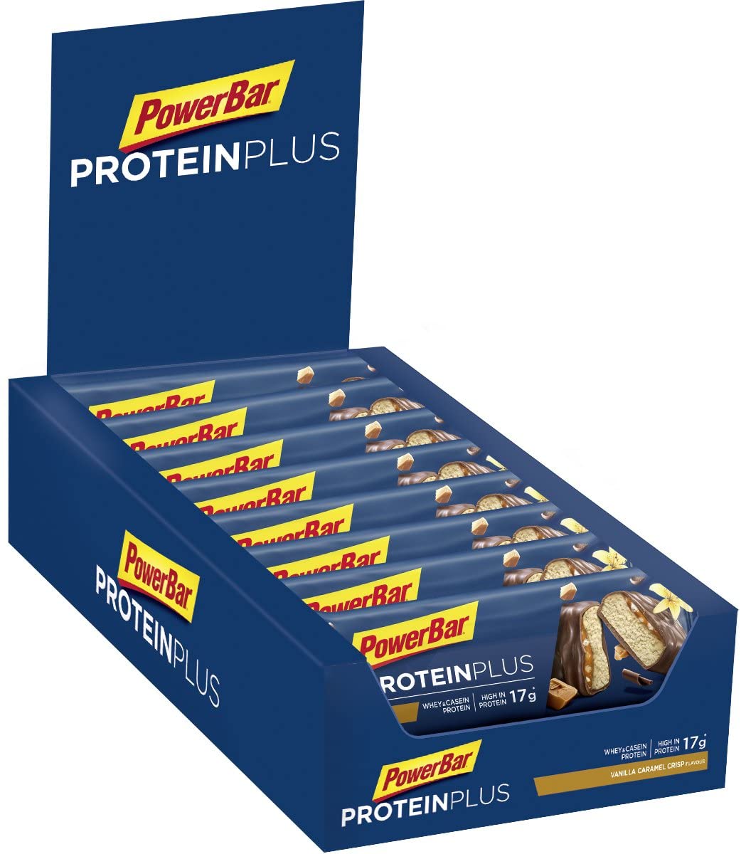 Powerbar - 30% Protein Plus - Vanilla Caramel Crisp - 15x55g - High Protein Bar - Whey&Casein Protein - collagen free