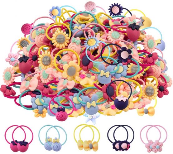 100 pcs Mix Colors Girls Elastic Hair Ties Soft Rubber Bands Hair Bands Ponytail Holders Hair Accessories for Girls Infants Toddlers(50 Pairs)