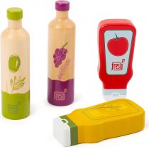 Small Foot 11445 Sauces and Oils Set Fresh,Made of Wood,Role Toy,Accessory for Children's Stores and Play Kitchens,4 Pieces, Multicolored