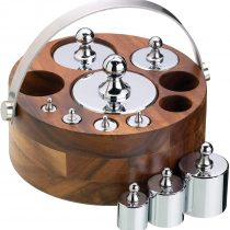 KitchenCraft Living Nostalgia Kitchen Scale Weights Set (Metric) with Wooden Holder in Gift Box, Polished Metal, 10 Pieces