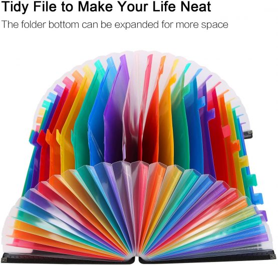 26 Pockets Expanding File Organisers,A4 Filing Boxes Document Organiser,Expandable File Folder with Mesh Bag,Accordion Desk Folders Expander,Portable Files Wallets Plastic Documents Bills Storage Box - Image 2