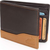 Faer ® Manhattan Series #MW114 Leather Wallet Landscape Format with RFID Protection Slim-Design (Dark Brown/Beige)