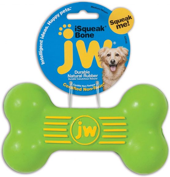 JW Isqueak Bone Medium By Squealing Thick Rubber Bones For Dogs, M