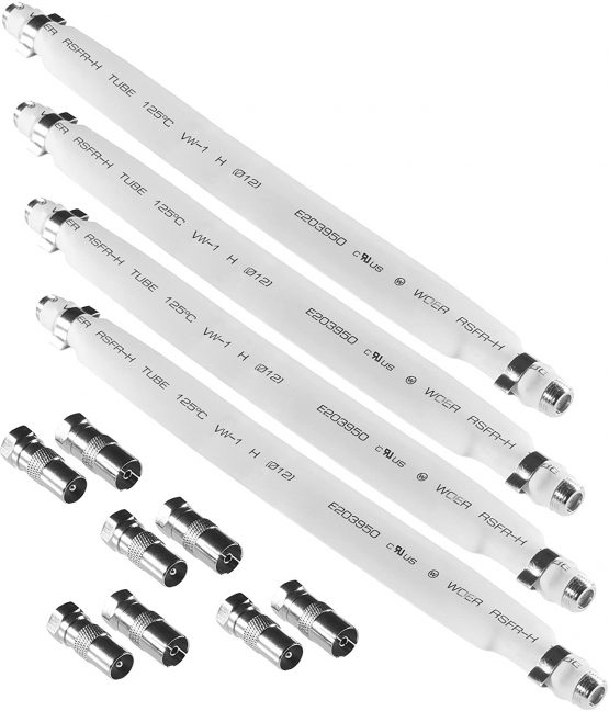 Poppstar 4x 21,5 cm SAT window feedthrough cable, colour white, 8x F-Connectors to antenna (4x male, 4x female)