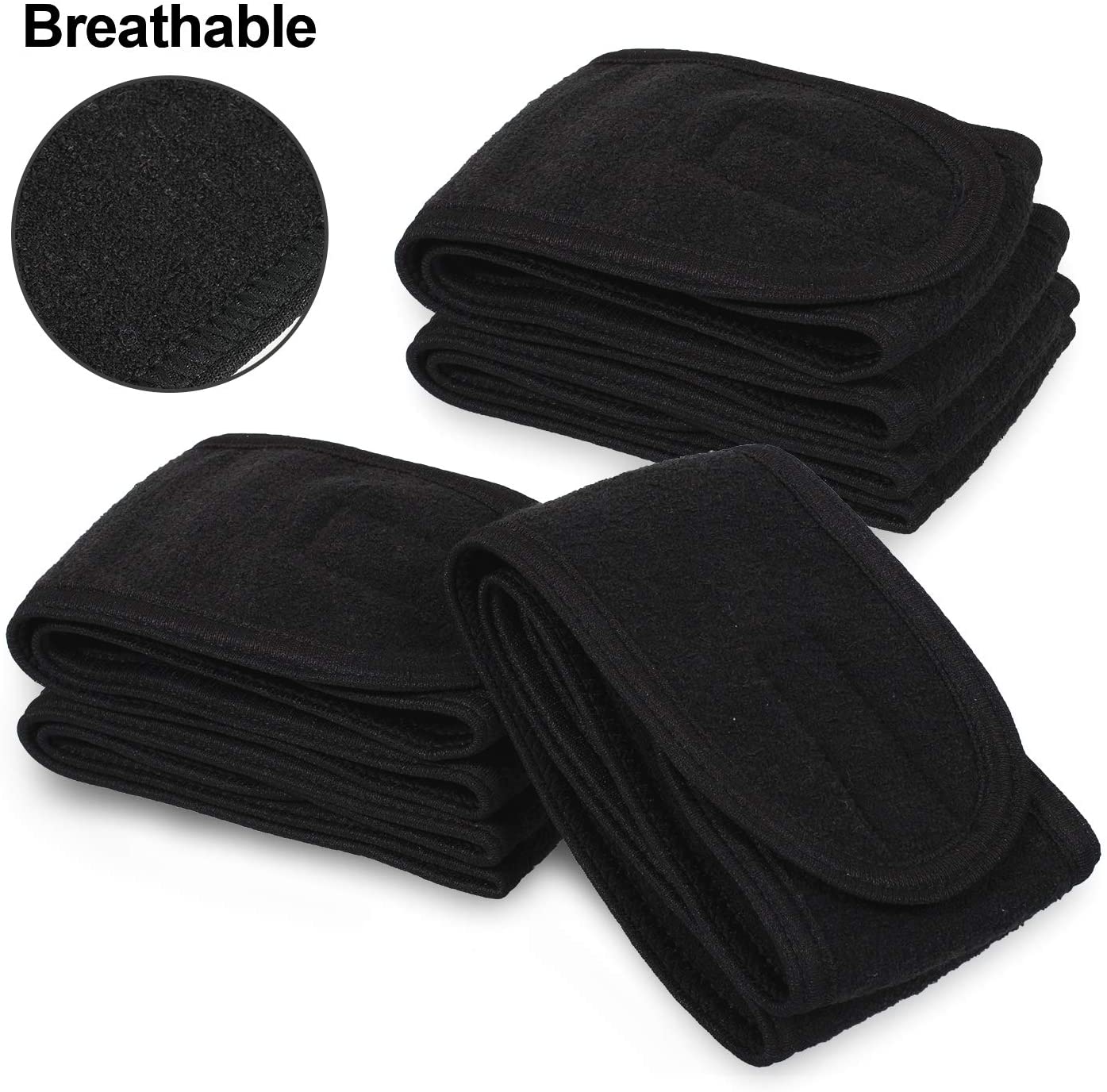 Whaline 4 PCS Spa Facial Headband Make up Hair Band, Terry Cloth Headband, StretchTowel for Sport Yoga Shower (Black) - Image 3