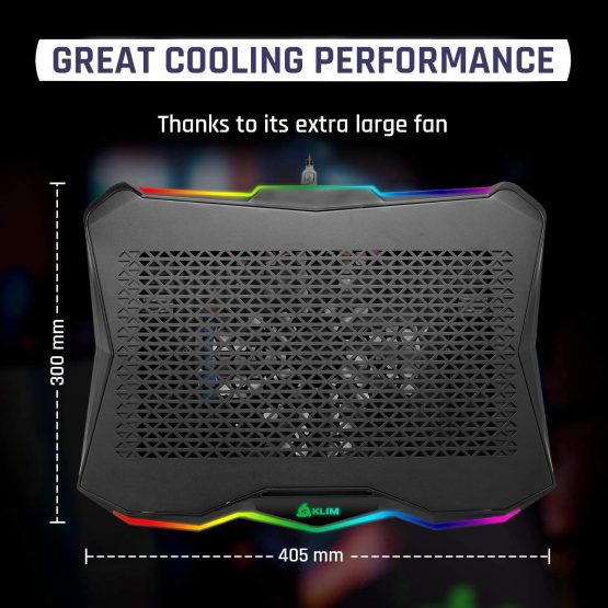 KLIM Rainbow + Laptop Cooling Stand with RGB backlighting + 11" - 19" + Gaming Laptop Cooling Pad For Desk + USB Powered Fan with metal grid + Stable And Silent + Compatible Mac And PS4 + NEW 2021 - Image 4