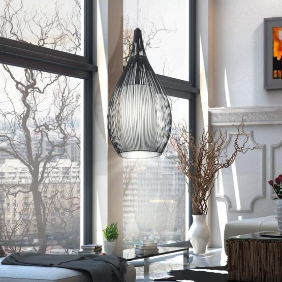 EGLO Pendant Lamp Razoni, 1 Bulb Hanging Lights, Material : Steel, Glass : Satin, Colour : Black, Socket : E27 - Image 3