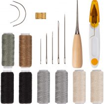 AIEX 18Pcs Upholstery Repair Kit Leather Hand Sewing Craft Tools with Needles, Thread, Drilling Awls for Leather Canvas Sewing