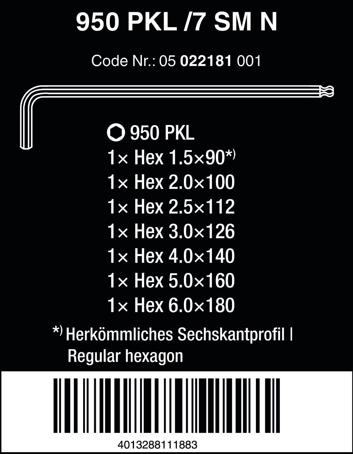 Wera 950/9 Hex-Plus 3 Chrome-Plated L-key Set, Metric, 1.5-10 mm, 9pc, 05133163001, Multi - Image 2