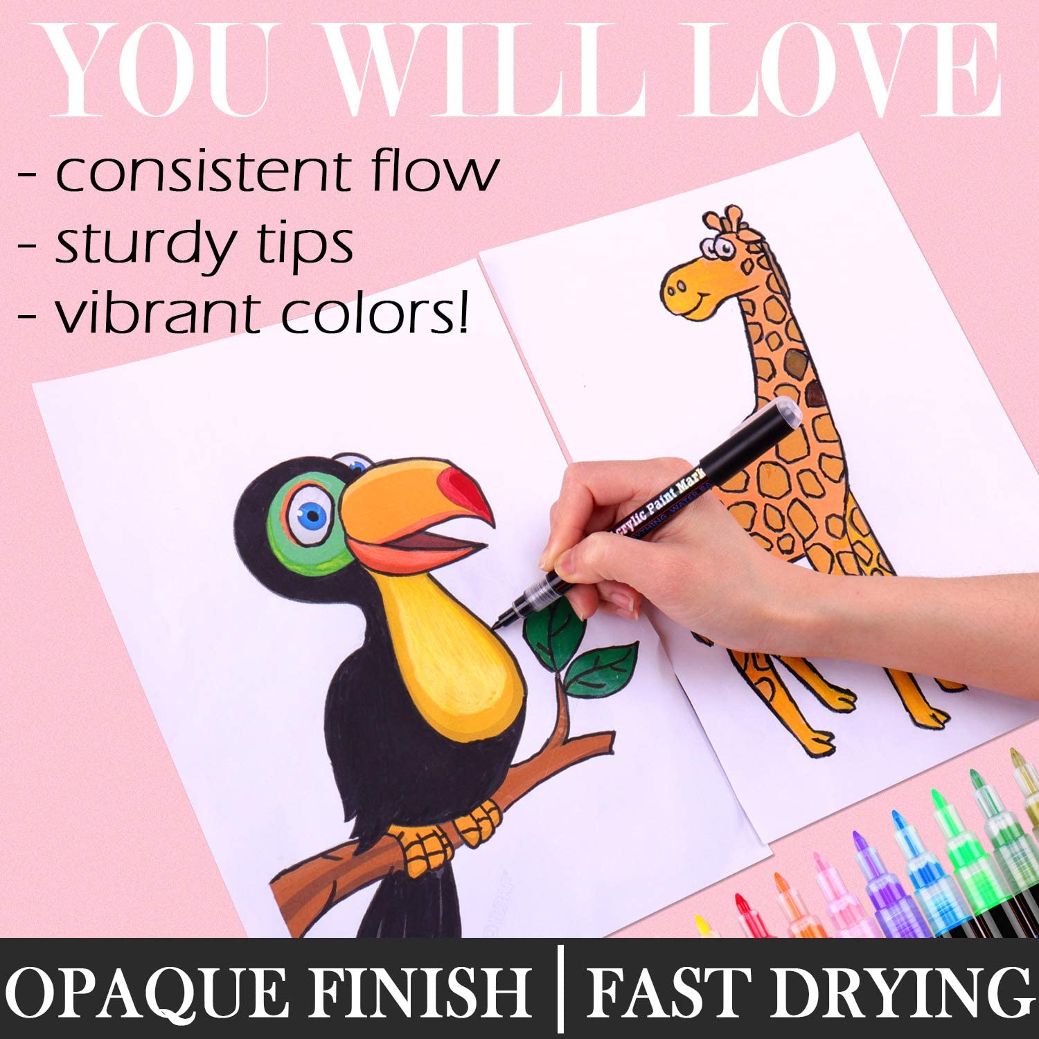 wonsar Acrylic Paint Pens for Rock Painting Stones Ceramic Porcelain Glass Pebbles Fabric Wood Kids DIY, Canvas (12 Fine Tip) - Image 2