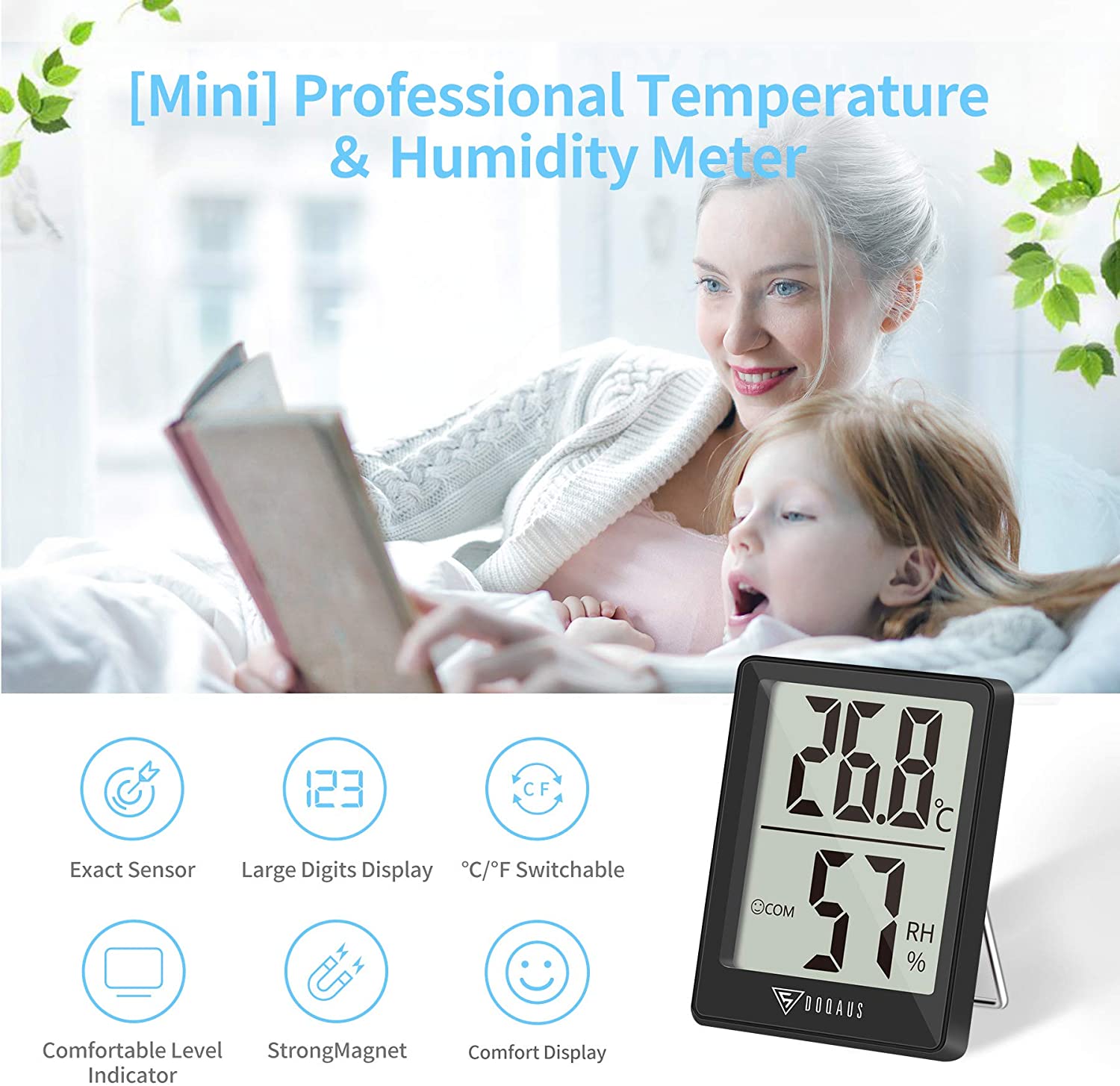 DOQAUS Digital Room Thermometers, Mini Humidity Meter, Hygrometer