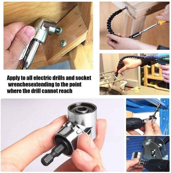 DURTAIL Drill Bit Holders,1pcs 105 Degree Angle Extension Right Angle Drill+3pcs 1/4 Inch Hex Shank Magnetic Screwdriver Bit Holder + 1 Flexible Drill Bit +3 Impact Socket Adapter Nut Driver - Image 2