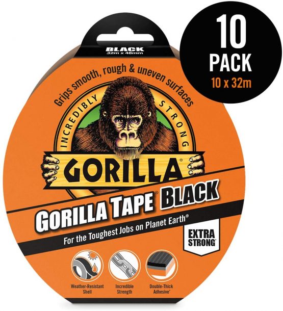 Gorilla Tape Duct Tape Black 48mm x 32m (10 Pack)