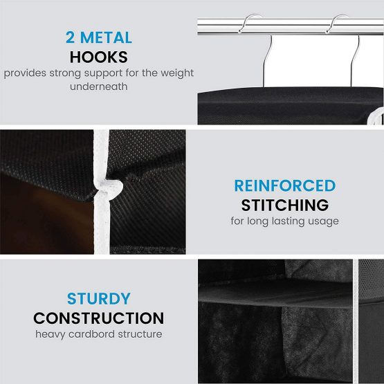 5-Shelf Hanging Wardrobe Storage Organiser - Strong & Durable Hanging Shelves with Metal Hooks - Breathable, Easy Access Closet Storage System with Pockets - Clothes & Shoes Hanging Cupboard Storage - Image 4