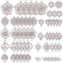 SUNNYCLUE 1 Box 60pcs 10 Styles Flower of Life Connectors Charms Heart Hollow Pendants for Jewellery Necklace Bracelet Making Craft Supplies Jewelry Findings Accessory, Antique Silver