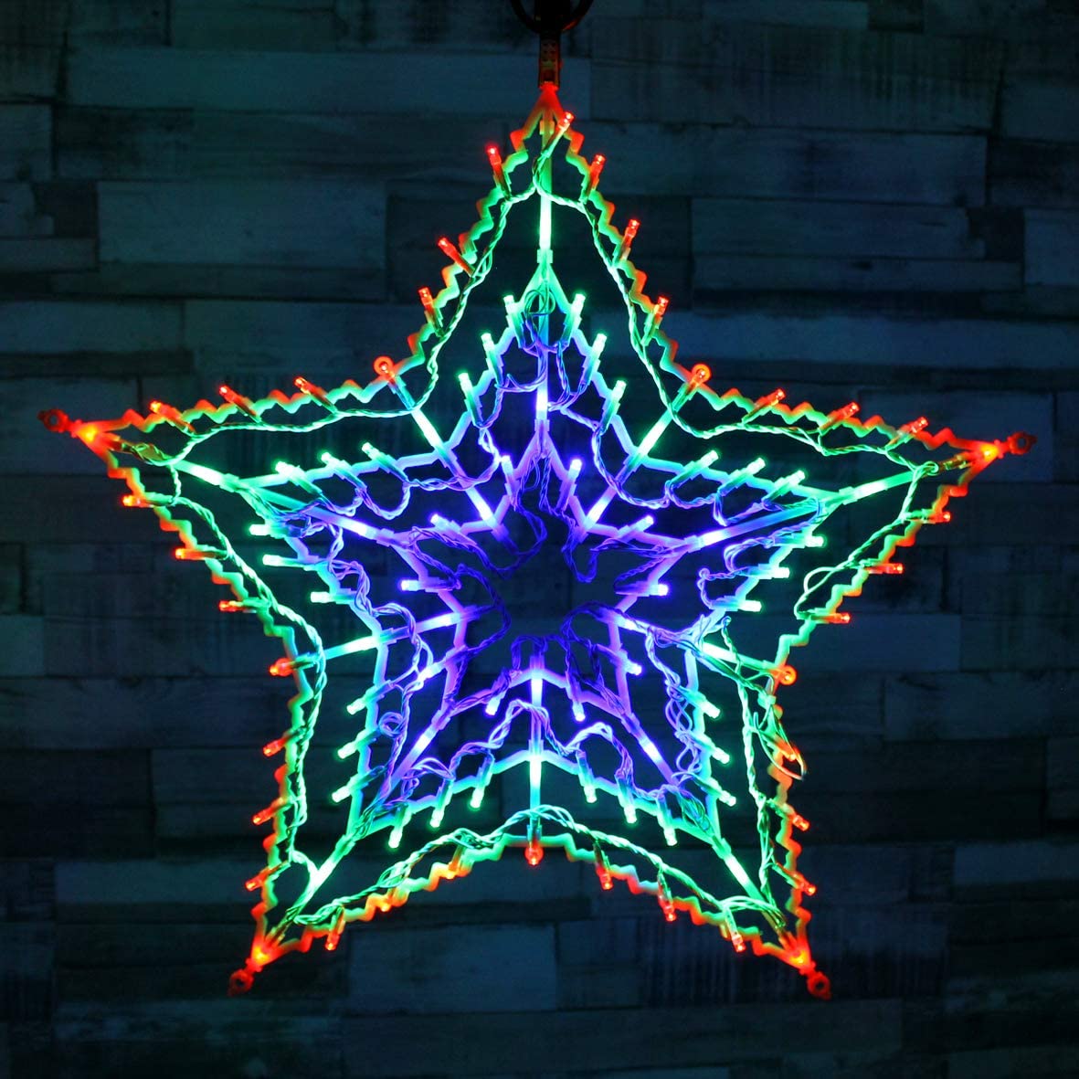 The Christmas Workshop 77710 Multi-Coloured Star Christmas Light / 35 LED Lights/Indoor Or Outdoor Mains Powered Christmas Decorations / 8 Light Modes / 54cm x 54cm x 1.5cm