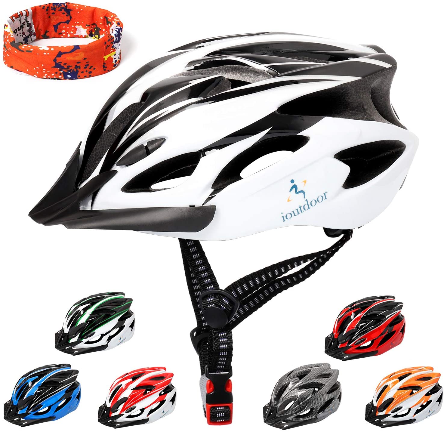 Bike Helmet Adult Cycle Helmets Ladies with Visor Bicycle & Cycling Sports Helmets 56-62CM 18 Vents for Teenagers Women Men (Black&White)