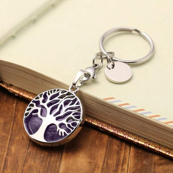 JOVIVI Silver Tree of Life Natural Amethyst Crystal Healing Reiki Chakra Gemstone Pendant Keyring Keychain Handmade DIY ID Tag Key Ring - Image 4