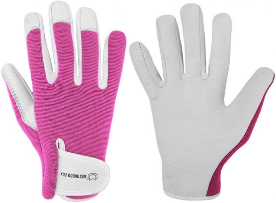 Ladies/Mens Leather Gardening Gloves Thorn Proof Garden work gloves (Large, Pink)