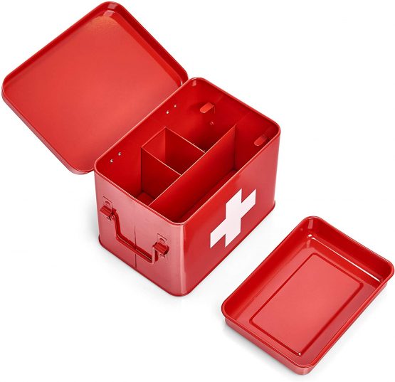 Zeller First Aid box 21,5x16x16cm in red, Metal, 21.5 x 16 x 16 cm - Image 2