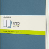 Moleskine Cahier Journal, Set 3 Notebooks with Plain Pages, Cardboard Cover with Visible Cotton Stiching, Colour Brisk Blue, Extra Large 19 x 25 cm, 120 Pages