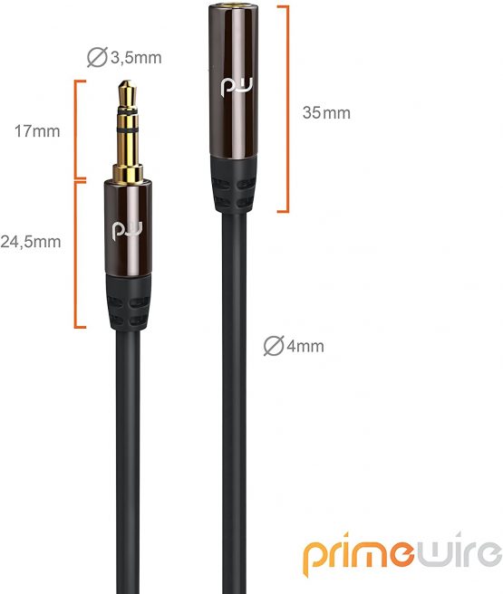 5m audio cable - jack extension lead for AUX inputs - solid metal plug - 3.5mm plug to 3.5mm socket - Stereo Sound for Smartphone Headphone Tablet - Image 2