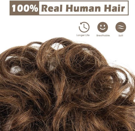 100% Human Hair Scrunchies , BARSDAR Curly Messy Bun Hairpiece Extensions Wedding Hair Pieces for Women Kids Messy Bun Real Hair Updo Donut Chignons 6#-Medium Chestnut Brown - Image 3