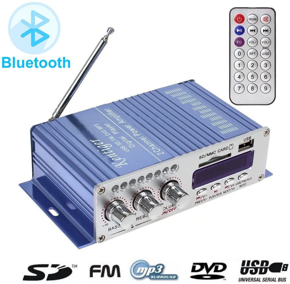 DollaTek 12V Hi-Fi Digital Stereo Audio Amplifier USB SD DVD FM Audio Stereo Radio MP3 Speaker Car Bluetooth Amplifier HiFi Mini 2 Channel Digital Display Power Player for iPod/Car/Boat/Motorcycle - Image 2