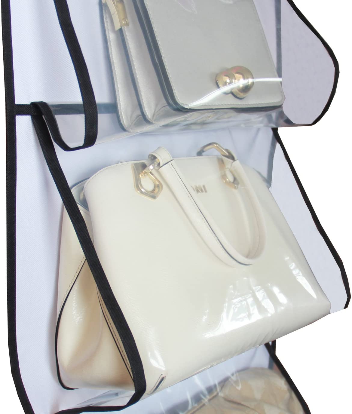 MISSLO Over Door Hanging Handbag Organiser Storage For Wardrobe Dust Bags for Handbags with 6 Different Size Pockets, Caps - Image 4