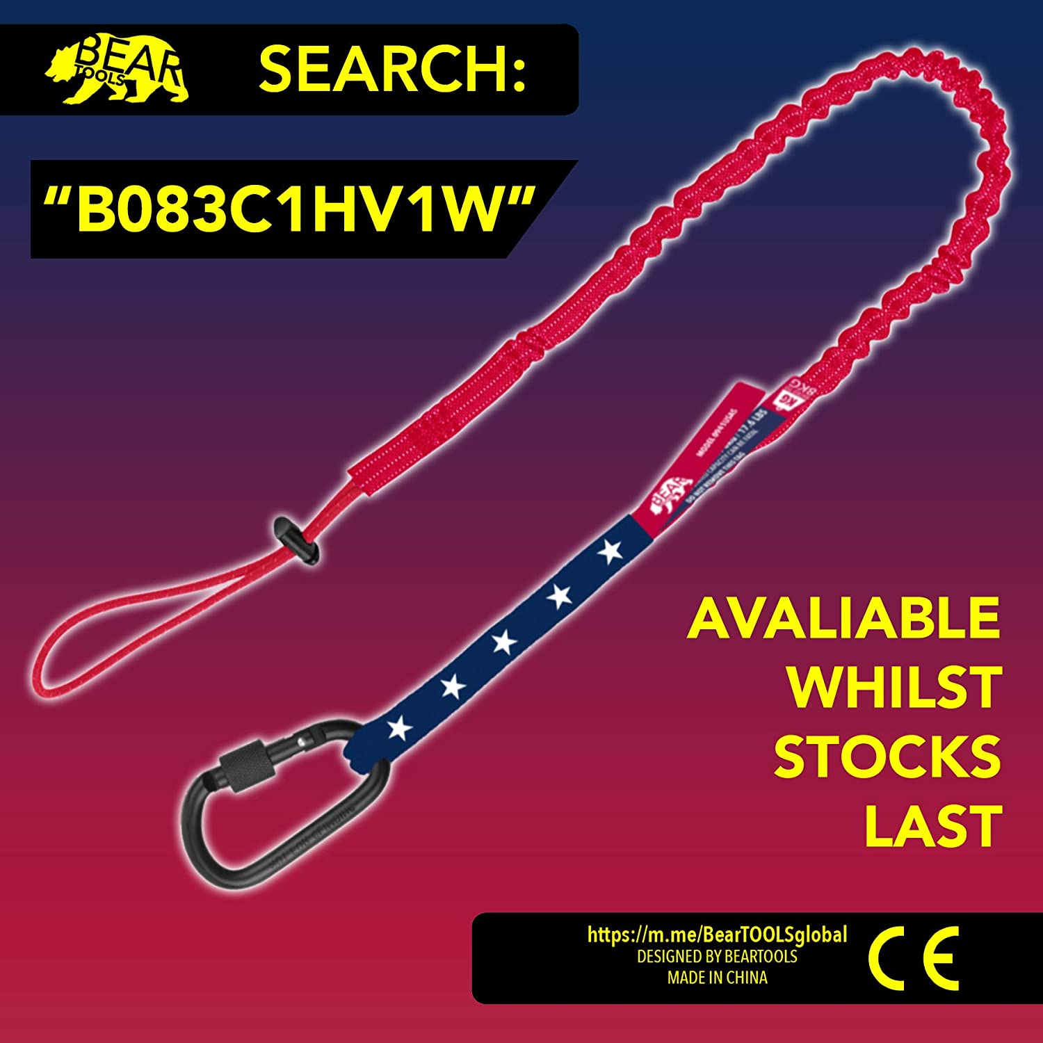BearTOOLS Tool Lanyard with Buckle Strap, Clip Bungee Cord, Heavy Duty Screw Locking Carabiner, Fall Protection and Safety - Image 4