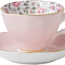 Royal Albert Modern Vintage ROSCON26135 Teacup & Saucer, 2 Piece Set Rose Confetti, Bone China, Pink