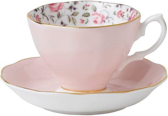 Royal Albert Modern Vintage ROSCON26135 Teacup & Saucer, 2 Piece Set Rose Confetti, Bone China, Pink