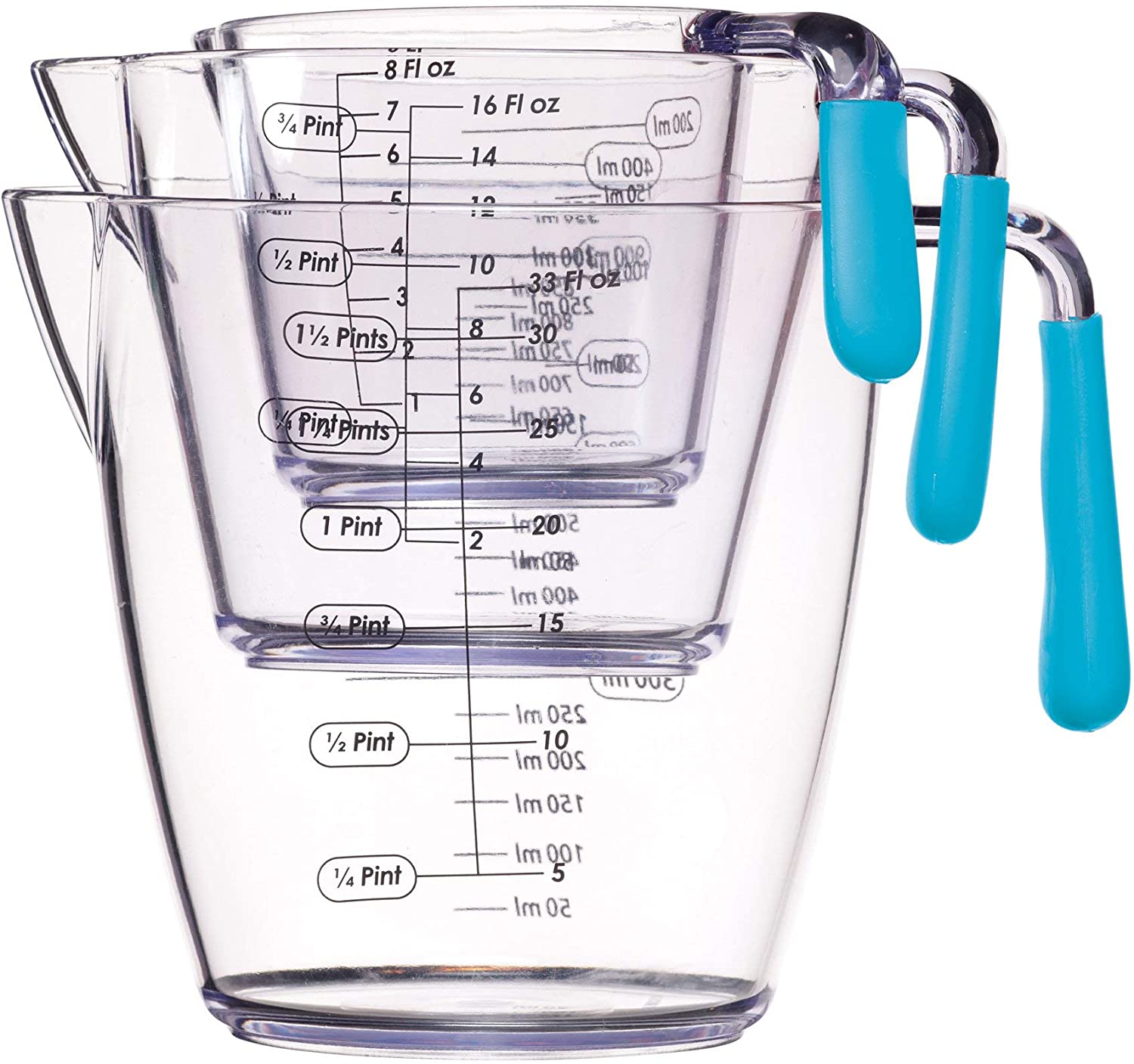 Colourworks CWMJUGSETBLU KitchenCraft 3 Piece Measuring Jug Set - Blue, 18.0 x 10.4 x 16.0 cm