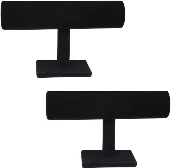 Belle Vous Black Velvet T Bar Bracelet Jewellery Display Stand (2 Pack) - Showcase Home Organiser Holder Rack For Jewellery, Watches, Necklaces and Bangles